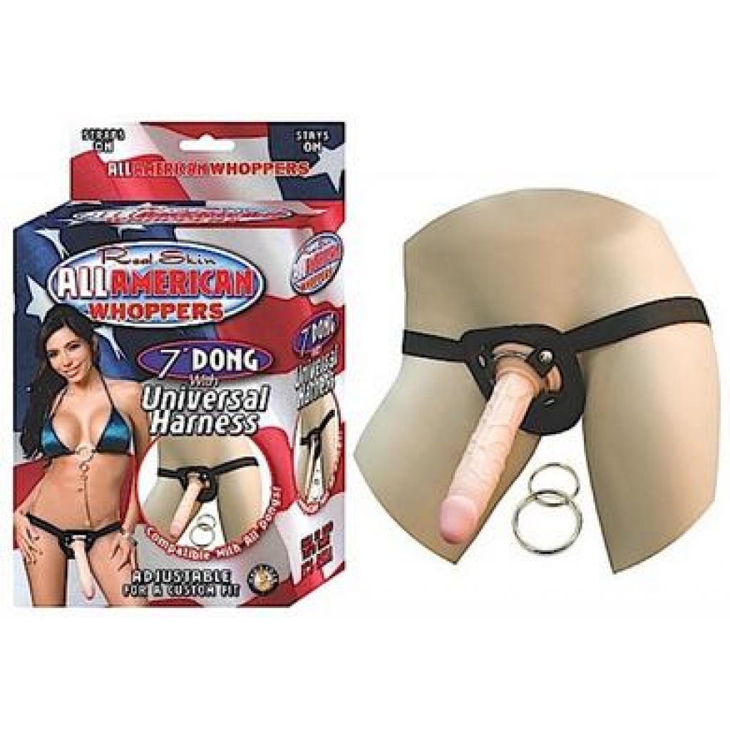 Real Skin All American Whoppers Dong with Universal Harness - 7 Inch - Beige