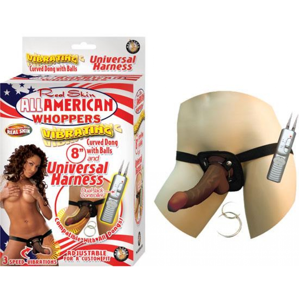 Vibrating 8-Inch Realistic Afro-American Dong with Harness - One Size Fits Most