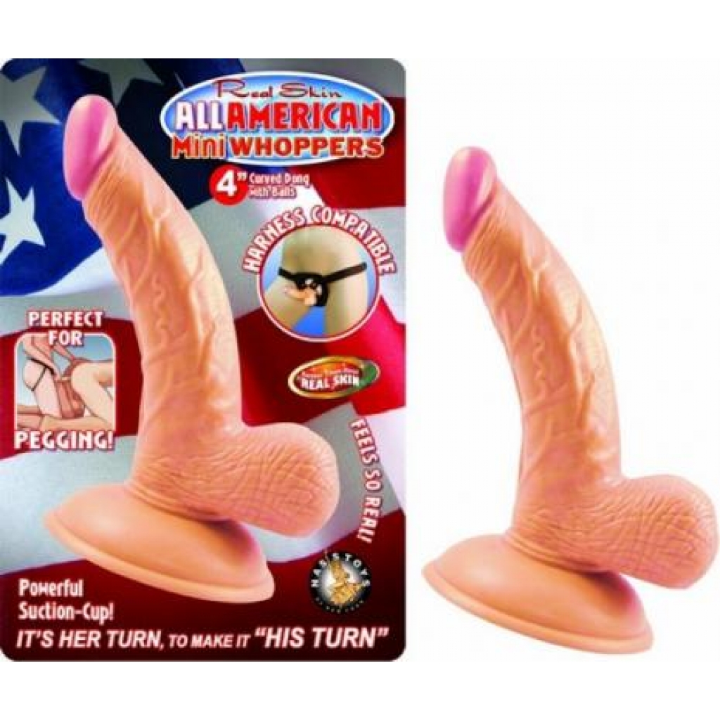 All American 4-Inch Curved Dong with Balls - Beige