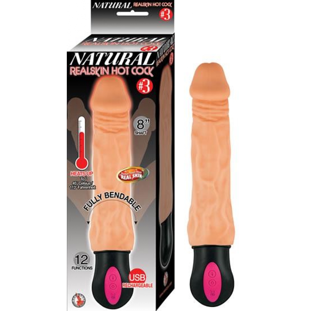 Natural Realskin Hot Cock #3: Realistic Vibrating Dildo with Heating Function