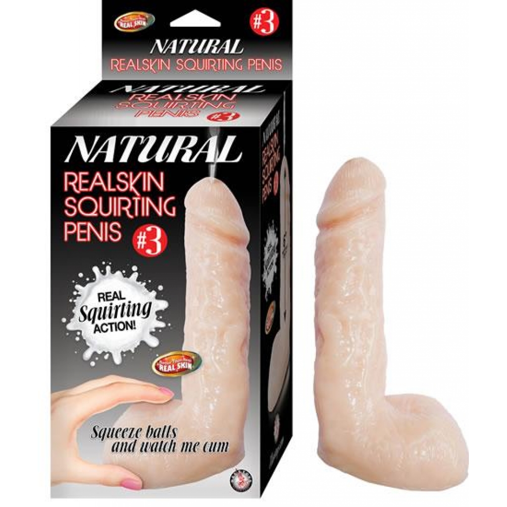 Natural Realskin Squirting Penis Dildo - 7.5 inches Beige