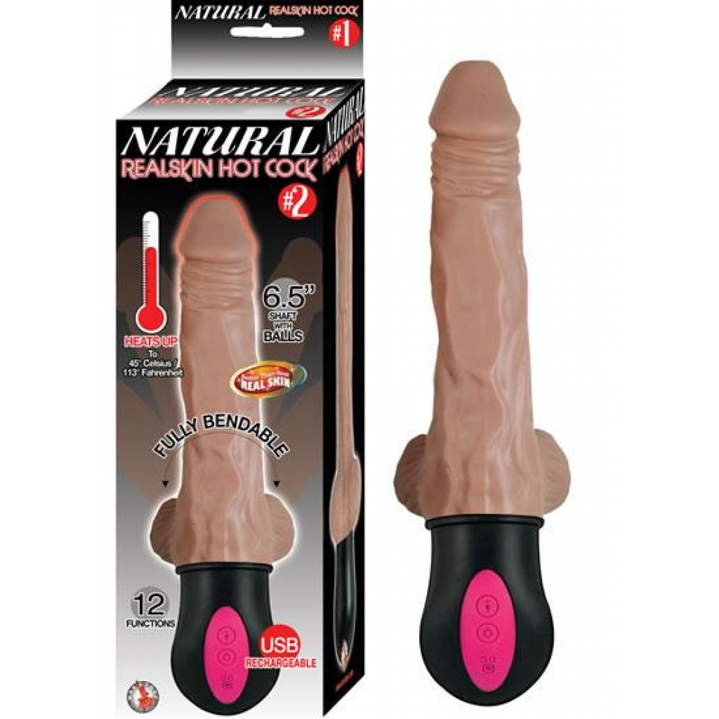 Natural Realskin Hot Cock 2 - Brown Vibrating Dildo