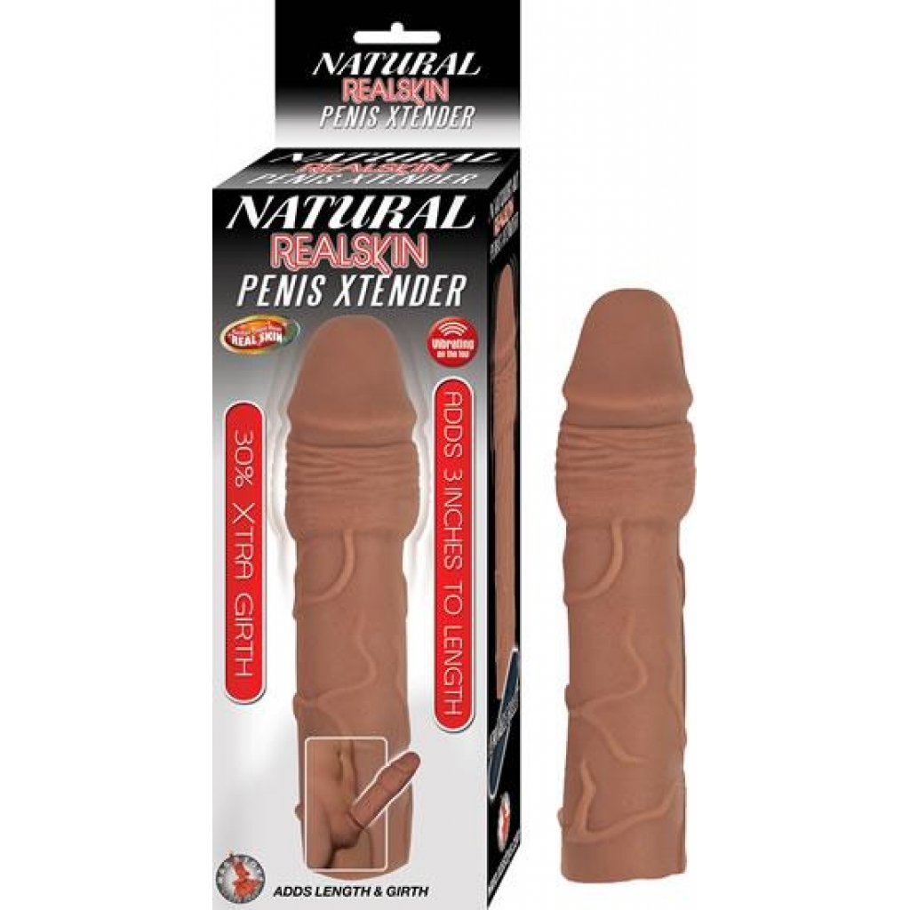 Natural Realskin Penis Extender with Vibrating Bullet - Brown