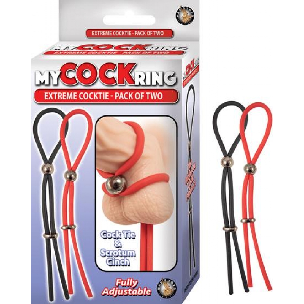 My Cockring Extreme Adjustable Cocktie - Dual Pack in Black & Red