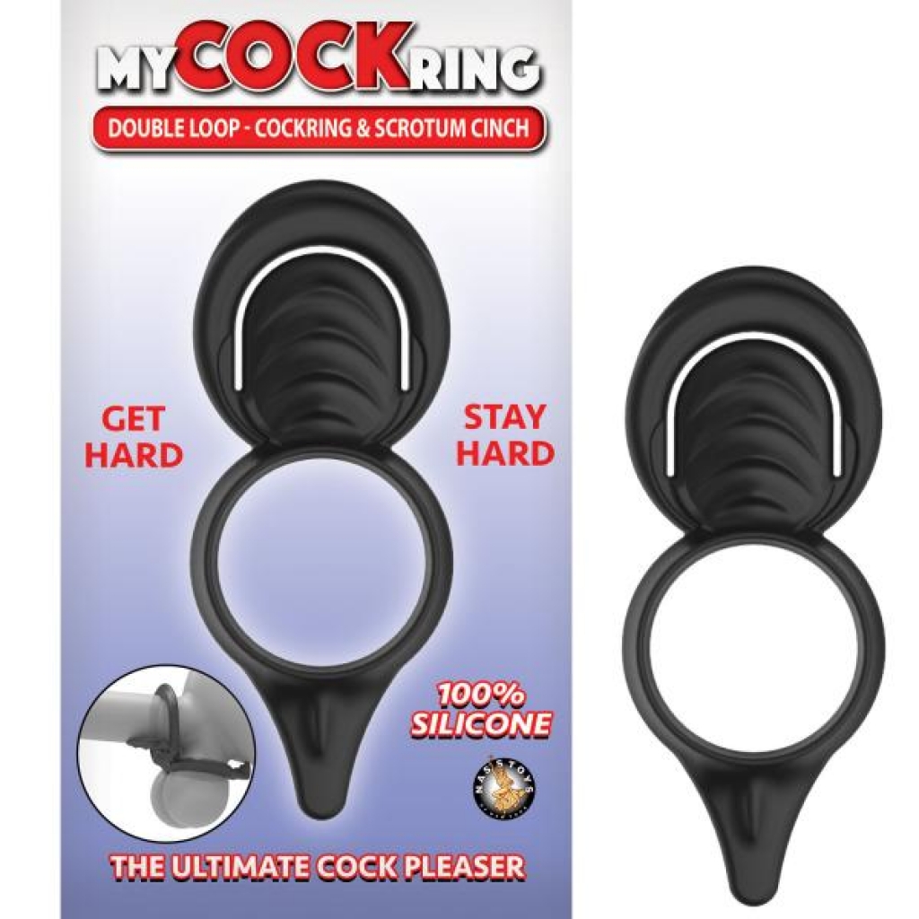 My Cockring Double Loop Cock Ring & Scrotum Cinch - Black