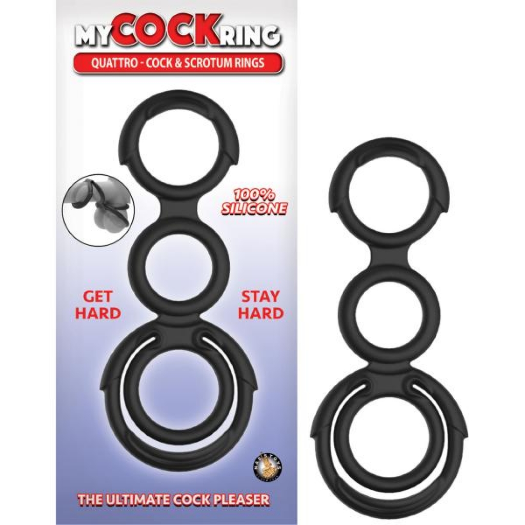 My Cockring Quattro Cock & Scrotum Rings - Black