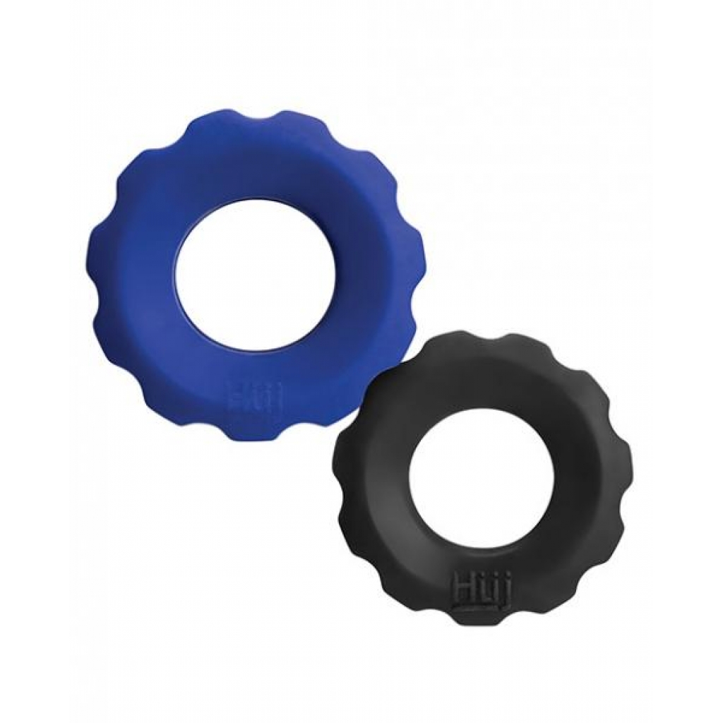 Hunkyjunk Cog 2-Size Cock Ring - Cobalt/Tar (Net) Blue