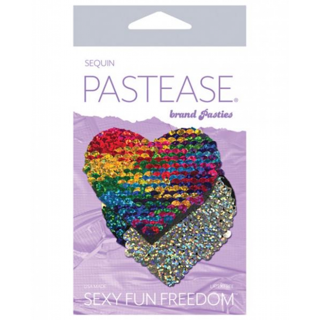 Pastease Rainbow & Silver Glitter Heart Nipple Pasties