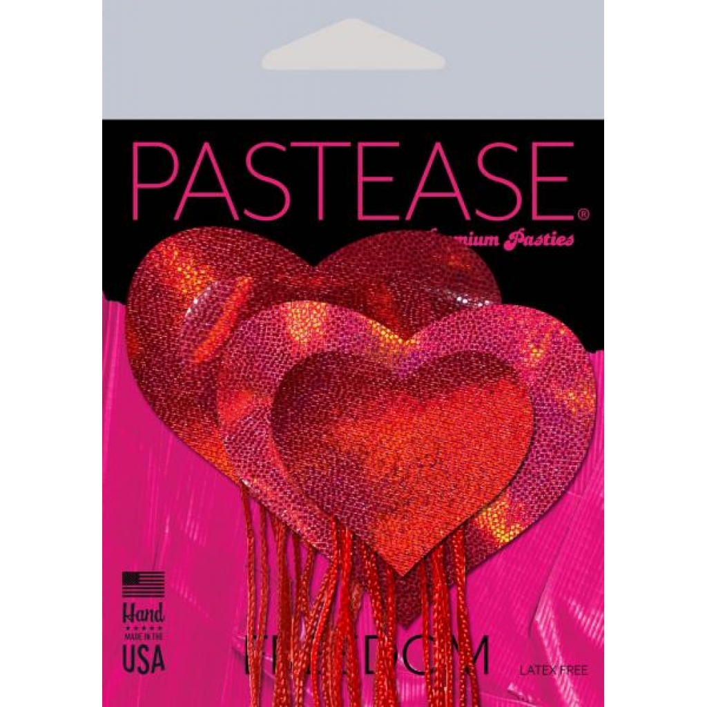 Pastease Red Holographic Heart Nipple Pasties with Tassel Fringe