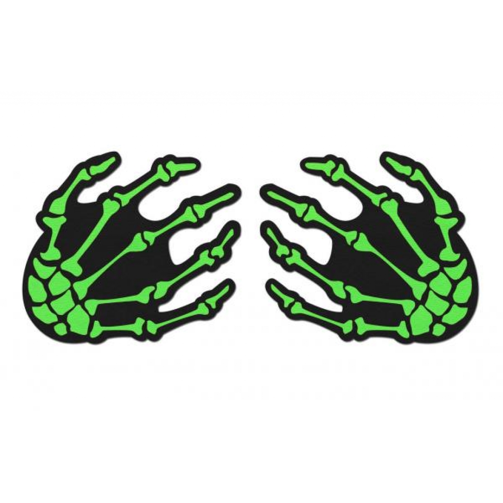 Pastease Neon Green Skeleton Hands - Fun Nipple Pasties