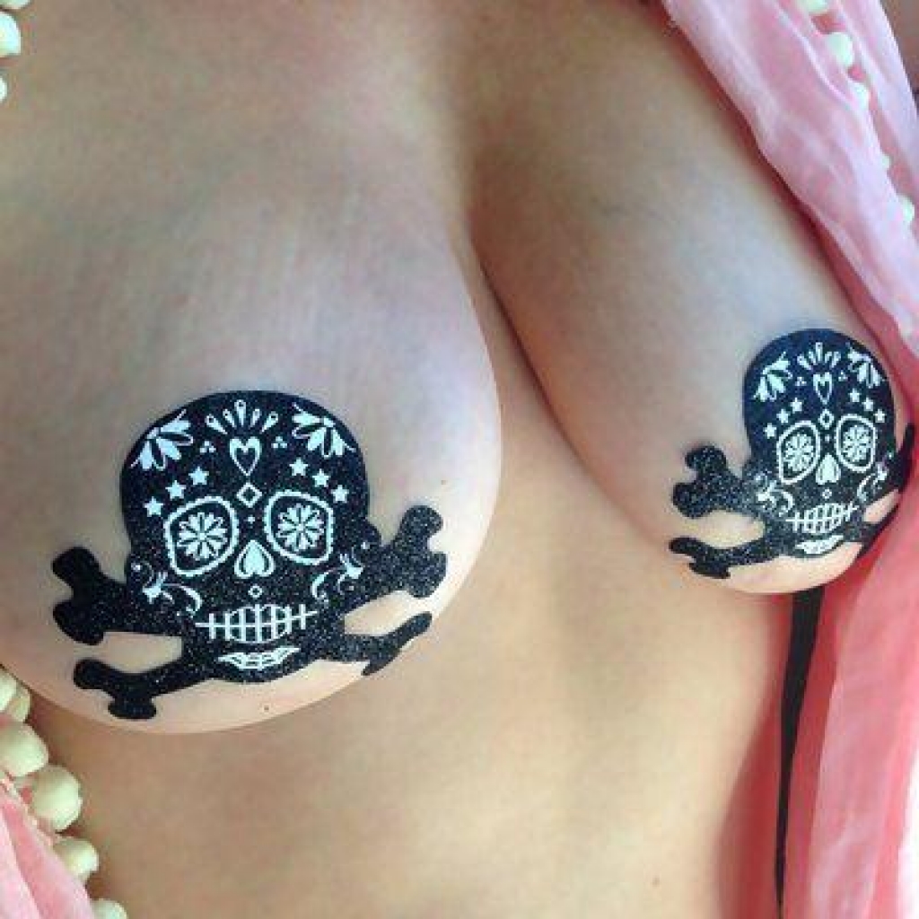 Skull Crossbones Black Glitter Pasties