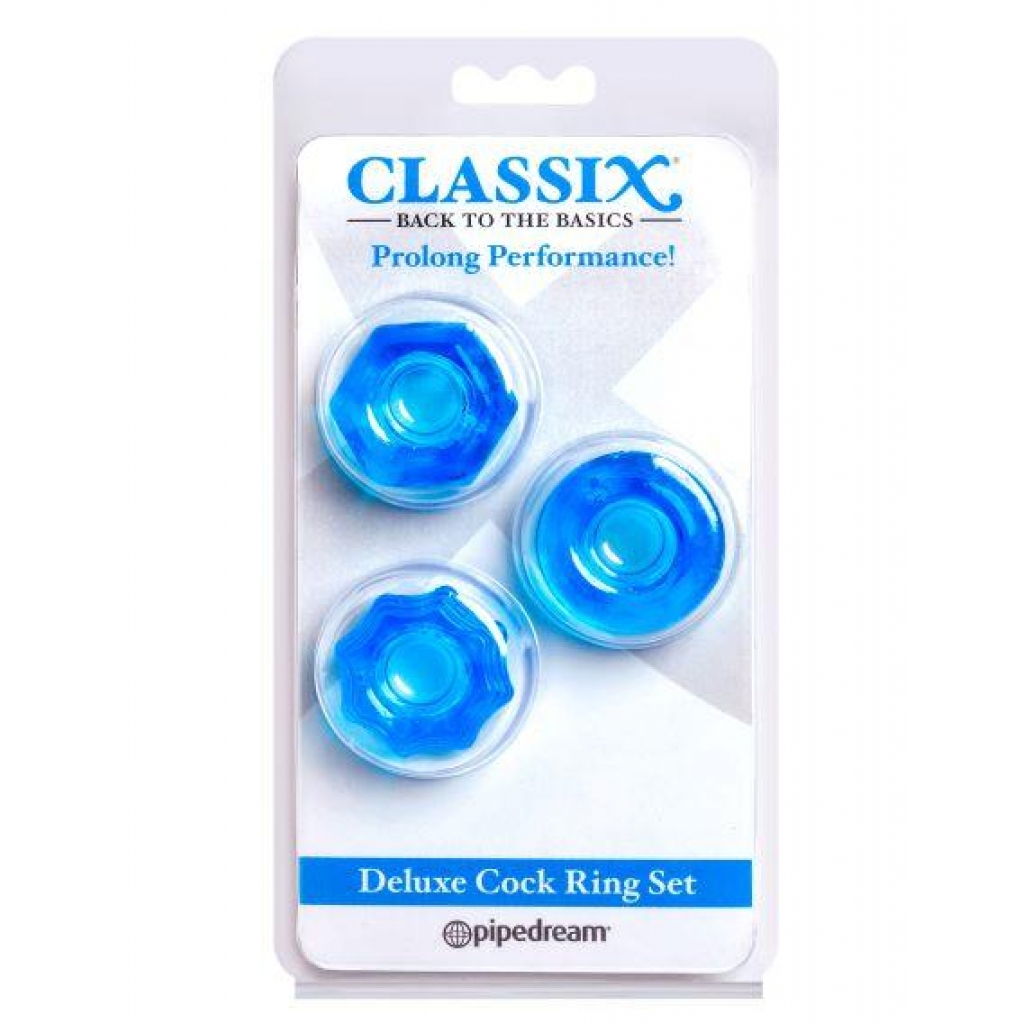 Classix Deluxe Cock Ring Set - Blue 3 Pack