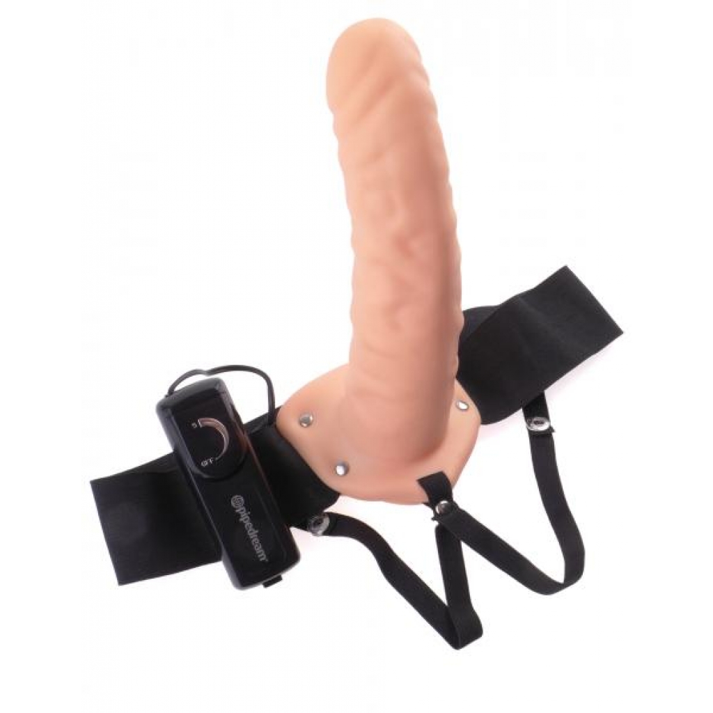 Vibrating Hollow Strap-On 8 Inch - Beige