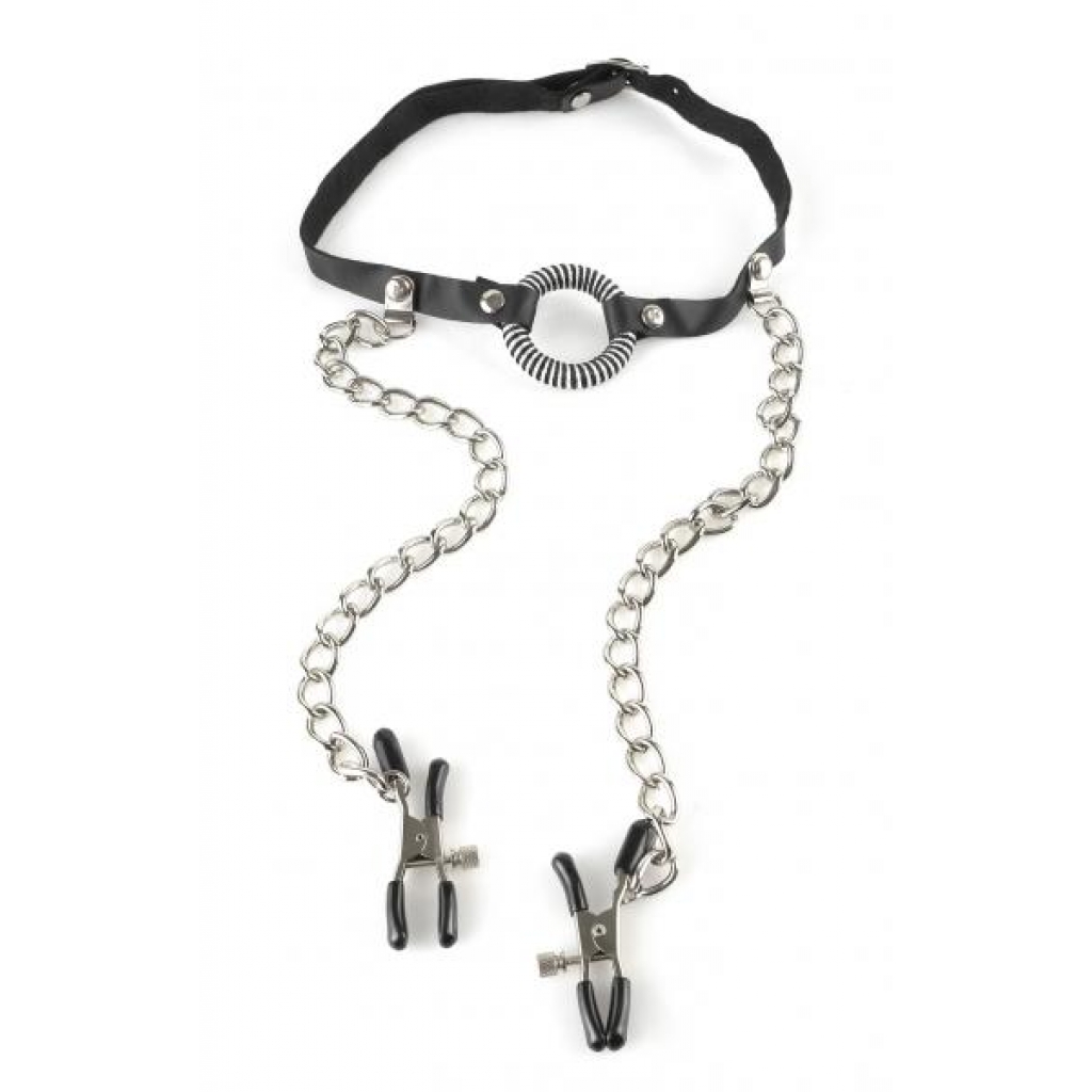 O-Ring Gag with Nipple Clamps - Black - Innovative Control