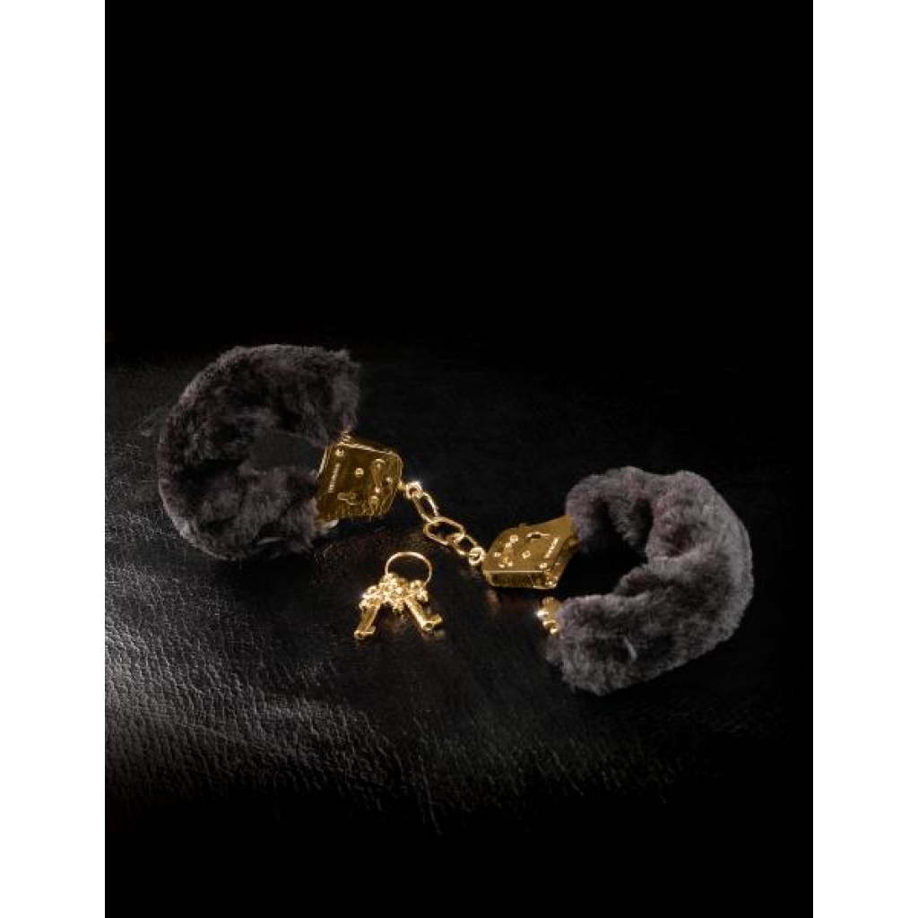 Deluxe Furry Cuffs - Black with Gold Accents