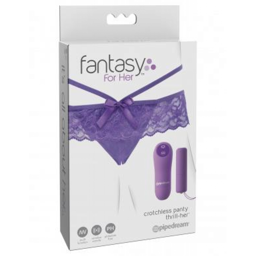 Fantasy For Her Crotchless Panty Thrill-Her - Purple O/S