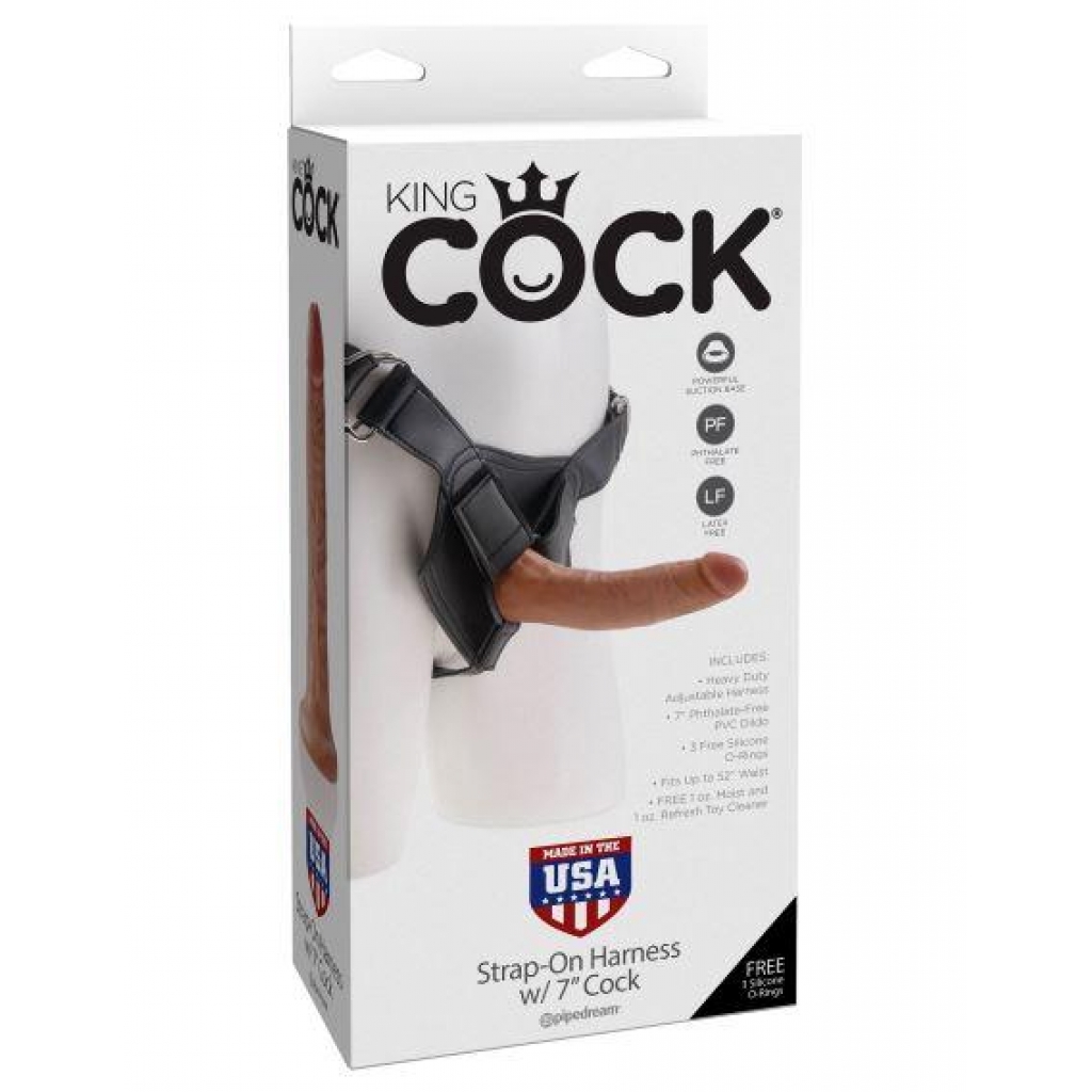 King Cock Strap On Harness with 7 inches Cock - Tan Beige