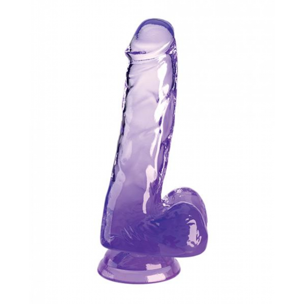 King Cock Clear Dildo 6in W/ Balls - Purple Translucent