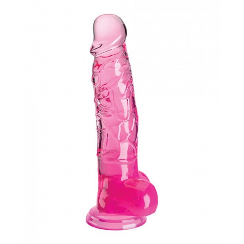 King Cock Clear Dildo - 8in with Balls - Pink Translucent