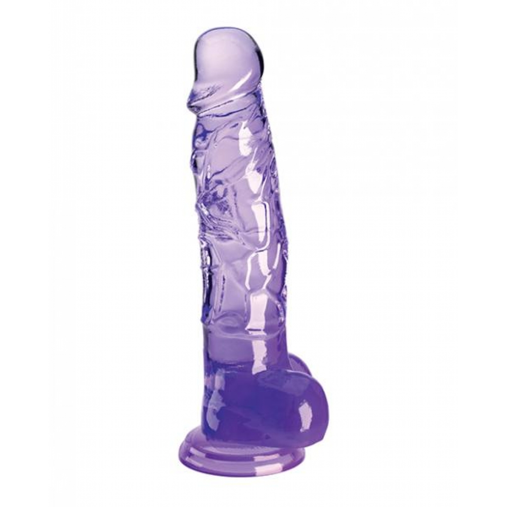 King Cock Clear 8in W/ Balls - Purple Translucent