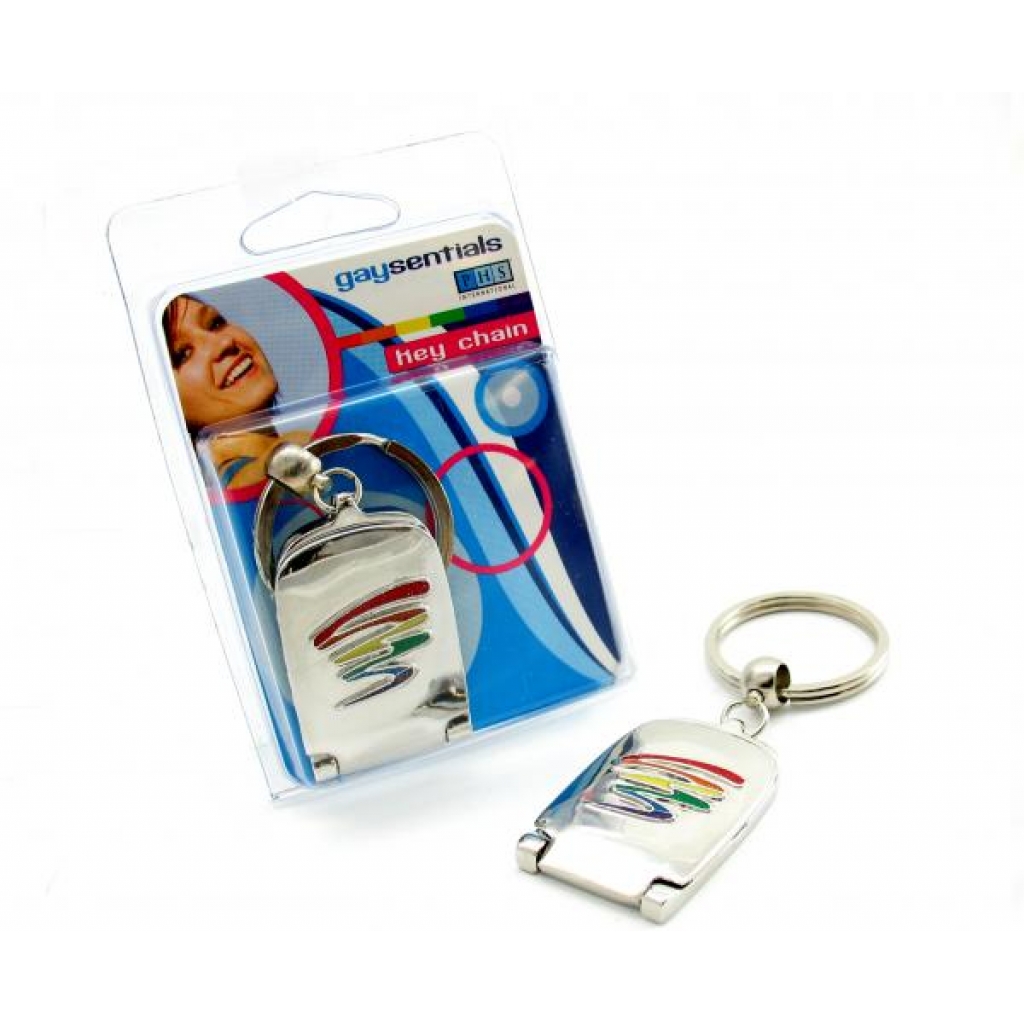 Sturdy Gaysentials Mirror Key Chain in Vibrant Rainbow