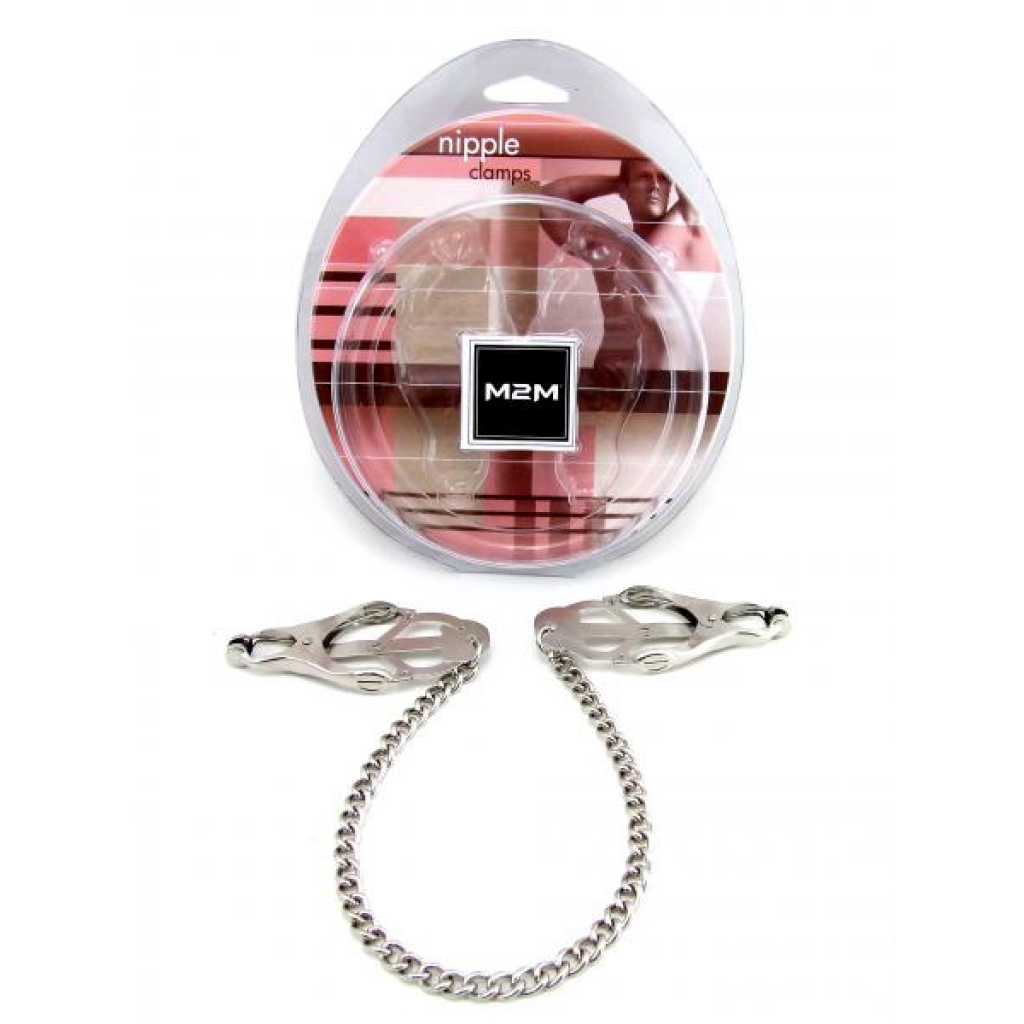 M2M Nipple Clamps with Chain - Chrome Silver