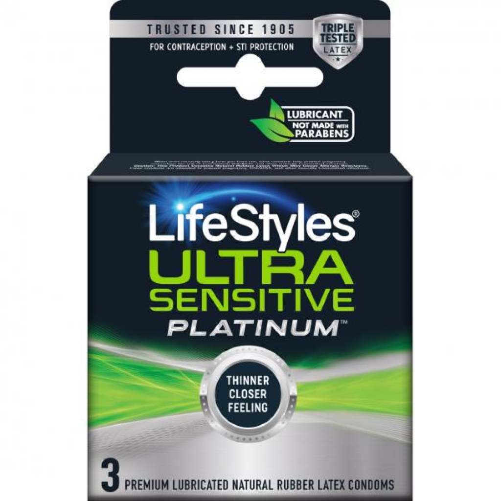 Lifestyles Ultra Sensitive Platinum Latex Condoms - Pack of 3