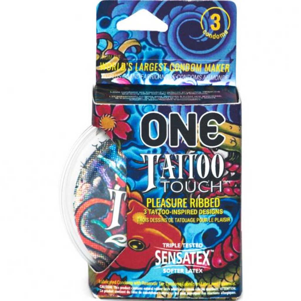 One Tattoo Touch Latex Condoms - 3 Pack Multi-Color