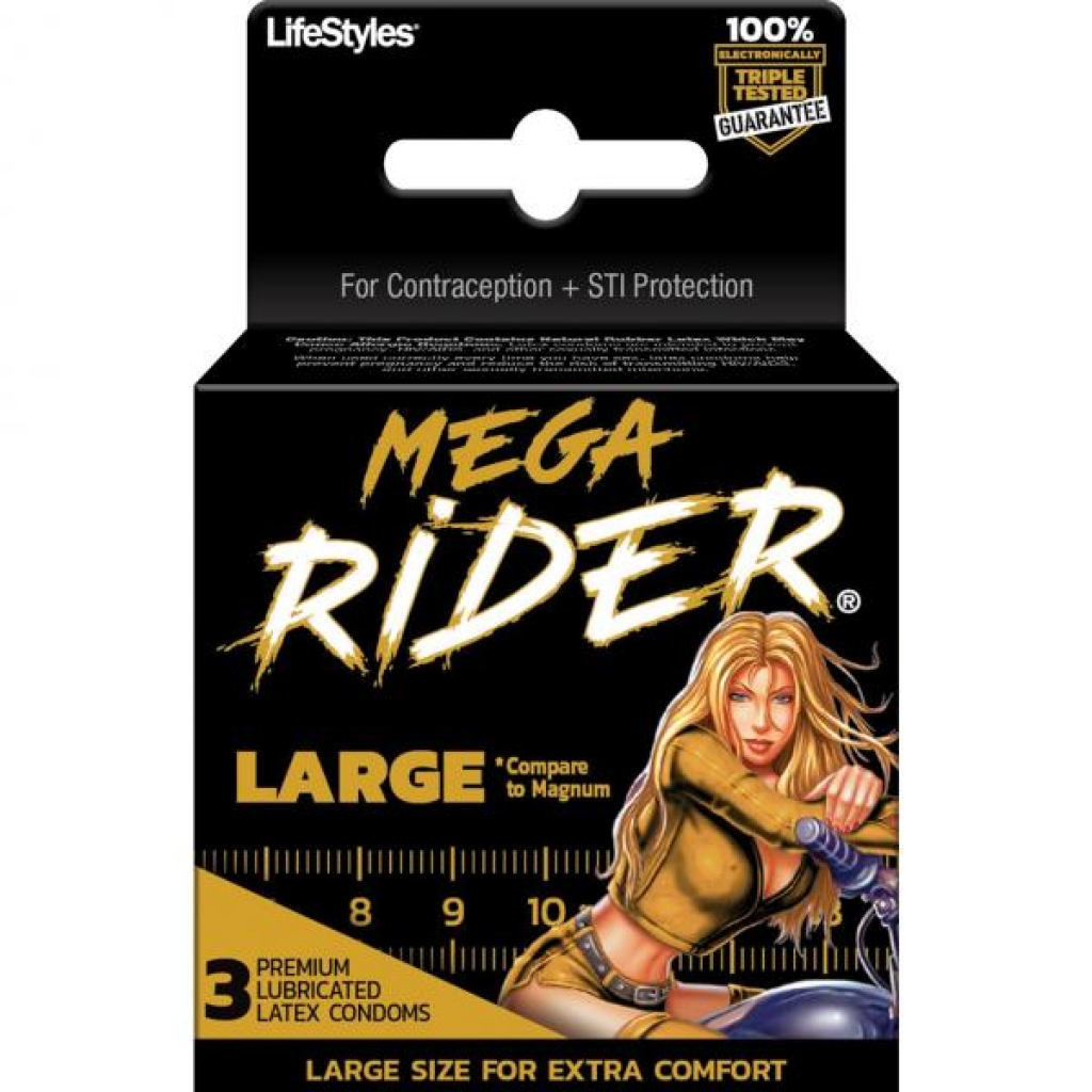 Lifestyles Mega Rider: Large Latex Condoms - 3 Pack