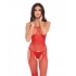 Sparkle Crotchless Body Stocking - Red O/S