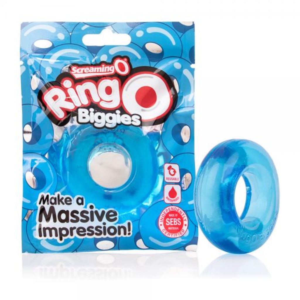 RingO Biggies Thick Cock Ring - Super Stretchy Design - Blue