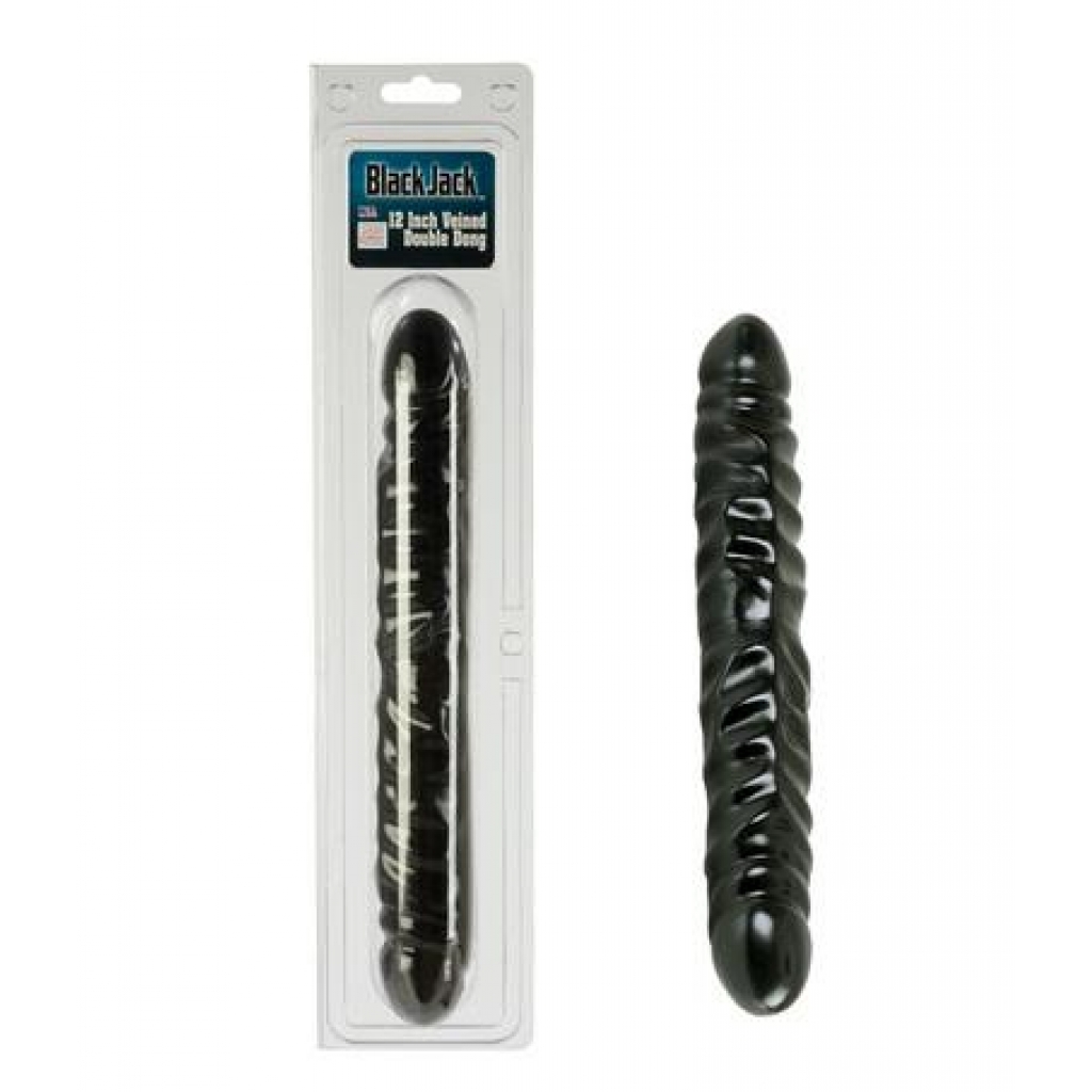 12-Inch Veined Black Double Dildo - Realistic Design