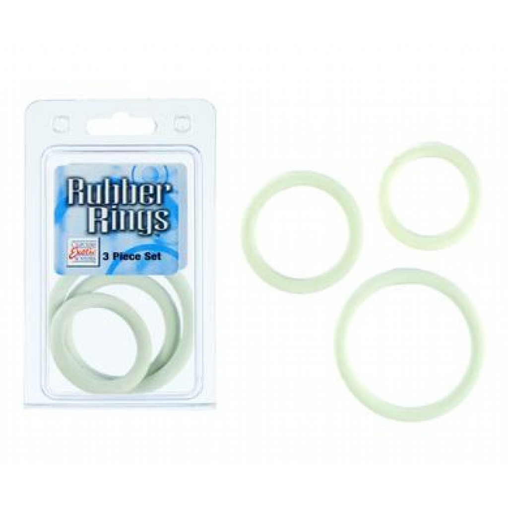 3 Piece White Rubber Cock Ring Set - Sizes Small, Medium & Large