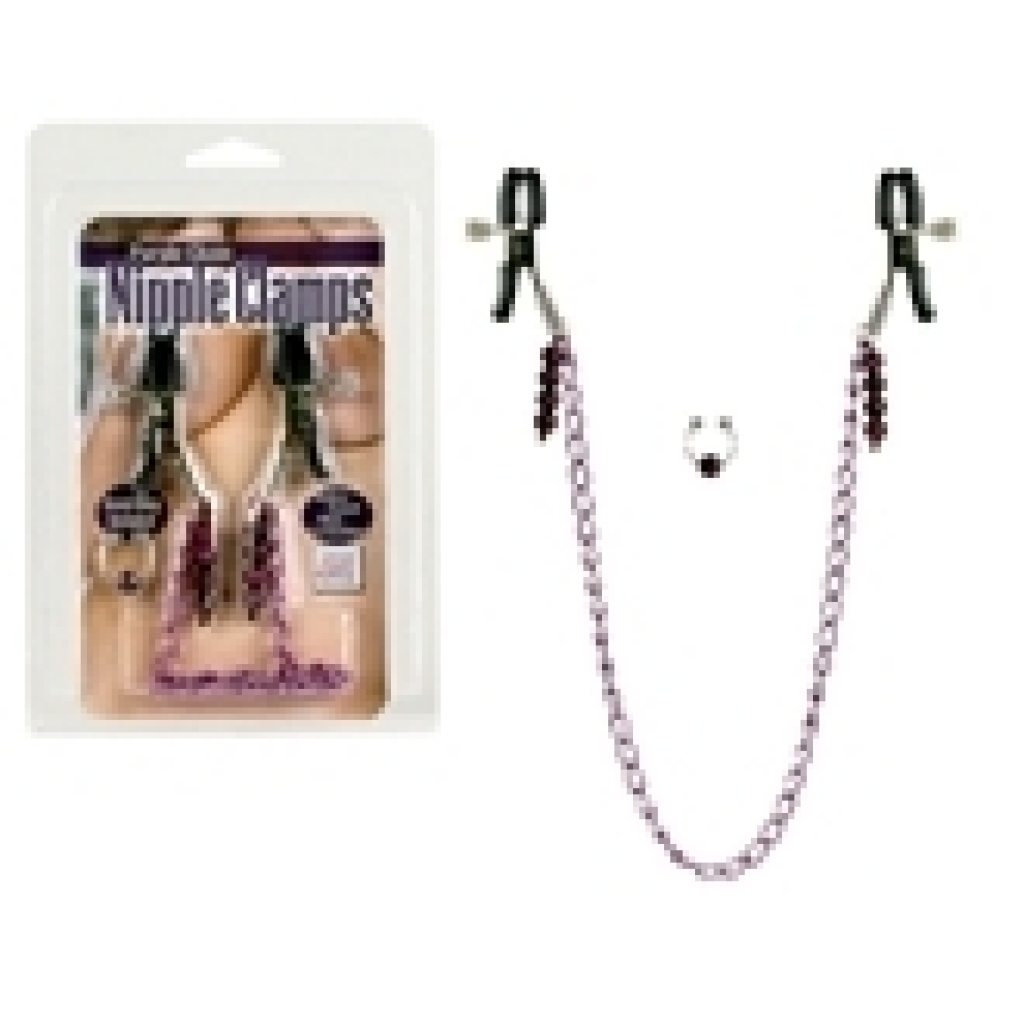 Adjustable Rubber-Coated Nipple Clamps with Purple Chain and Navel Ring