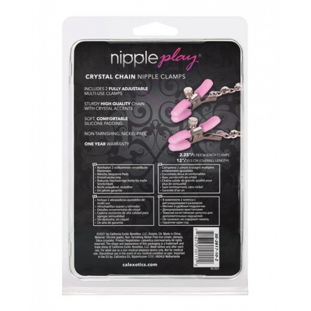 Nipple Play Crystal Chain Nipple Clamps - Pink