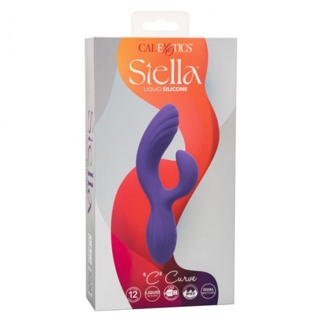 Stella Liquid Silicone C Curve Rabbit Style Vibrator - Purple