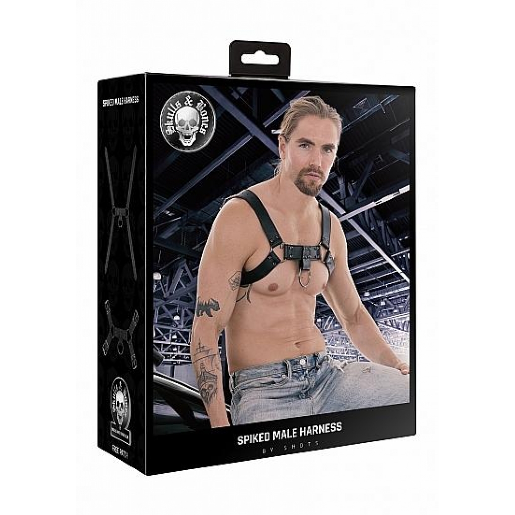 Ouch! Skulls & Bones Male Harness with Spikes - Black One Size Fits Most