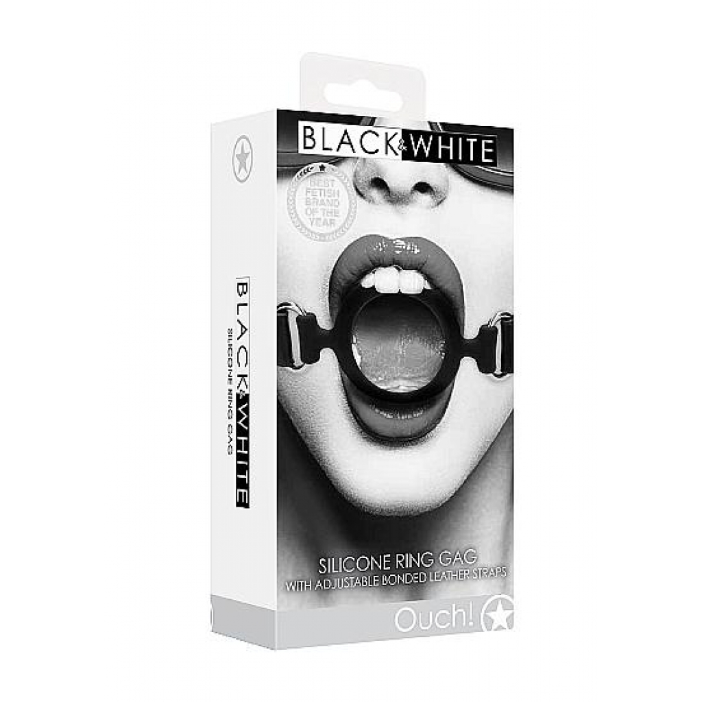 Black & White Silicone Ring Gag with Adjustable Straps - Perfect for Bold Adventures