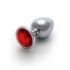 Round Gem Medium Butt Plug - Silver with Ruby Red