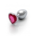 Heart Gem Butt Plug - Small Silver with Rubellite Pink