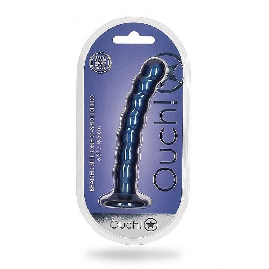 Ouch! Beaded Silicone G-Spot Dildo - 6.5 Inches Metallic Blue