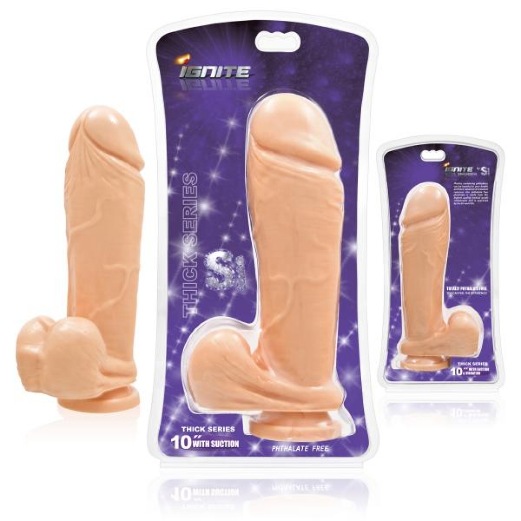 Thick Cock with Balls Suction Cup - 10 Inches Beige