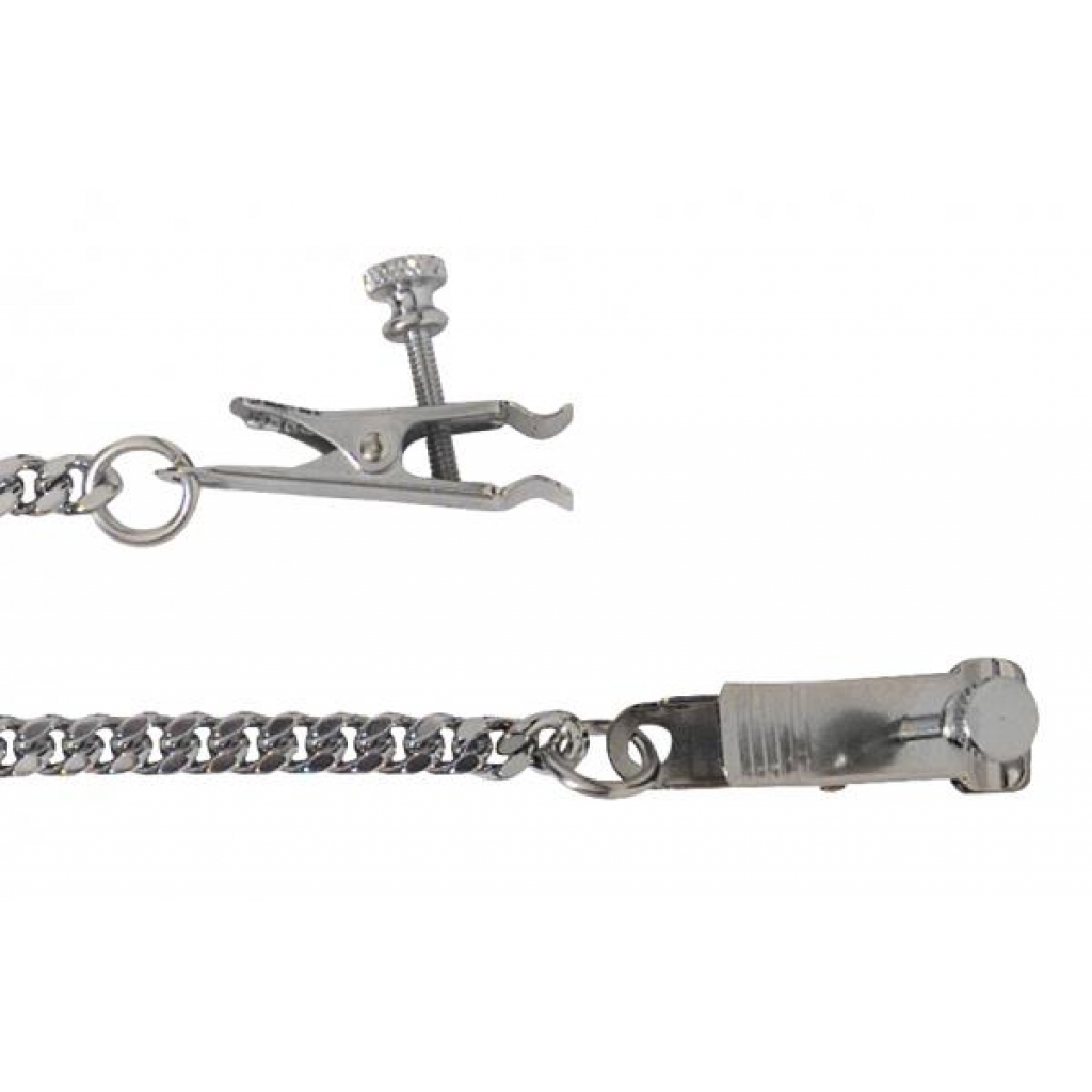 Adjustable Duck Bill Nipple Clamps with Jewel Chain - Silver