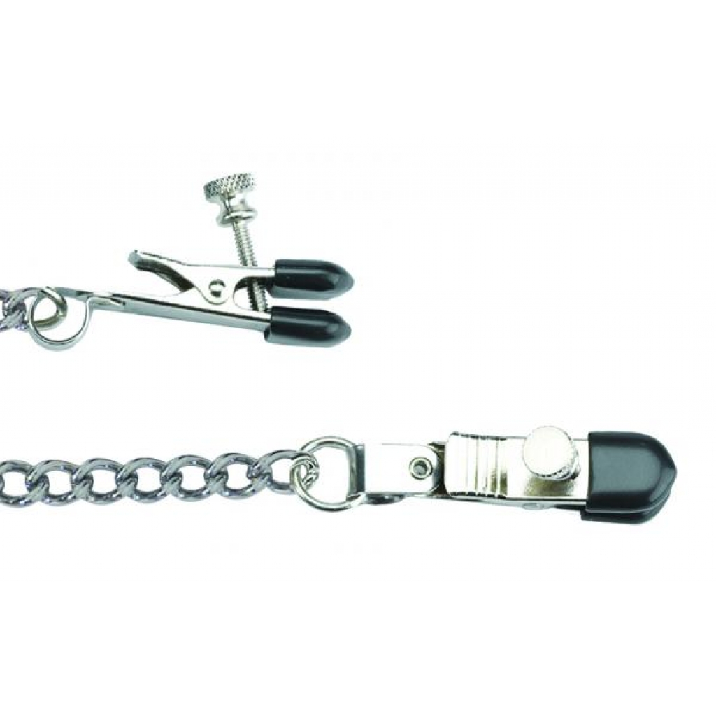 Adjustable Broad Tip Nipple Clamps With Loop And Link Chain Silver