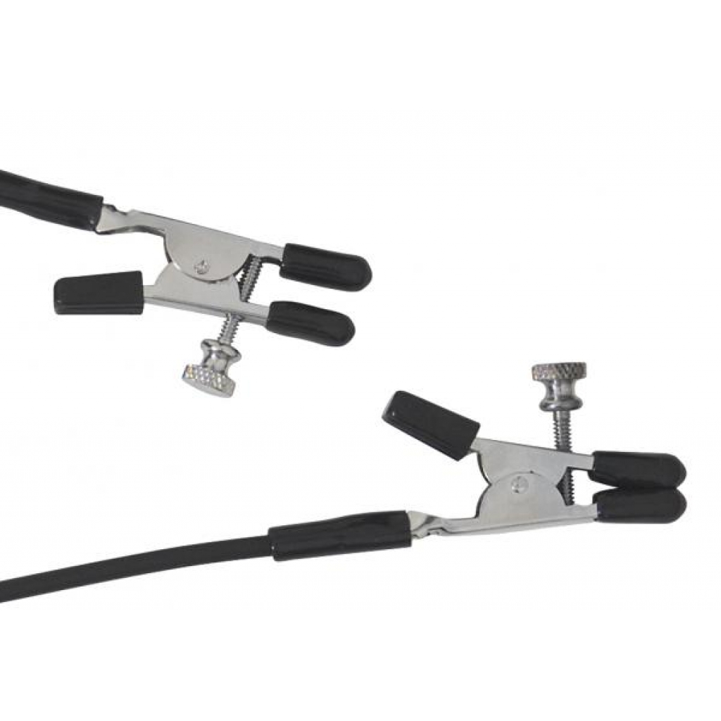 Adjustable Alligator Nipple Clamps with Rubber Tether - Black