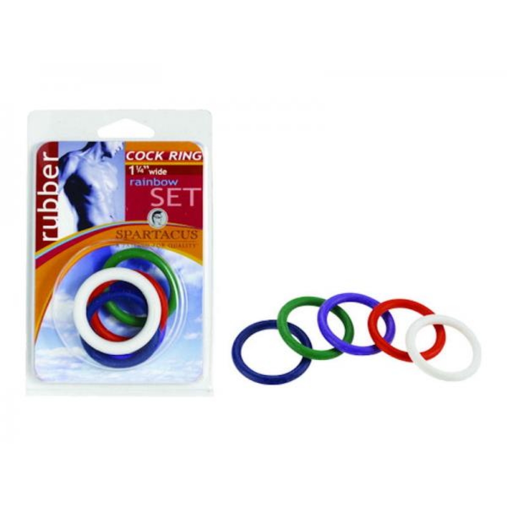 Rainbow Rubber Cock Ring Set - 5 Pack Assorted Sizes