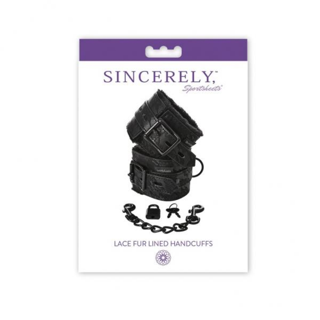 Sincerely Lace Fur-Lined Handcuffs - Black