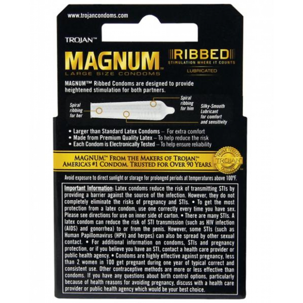 Trojan Magnum Ribbed Latex Condoms 3-Pack - Clear