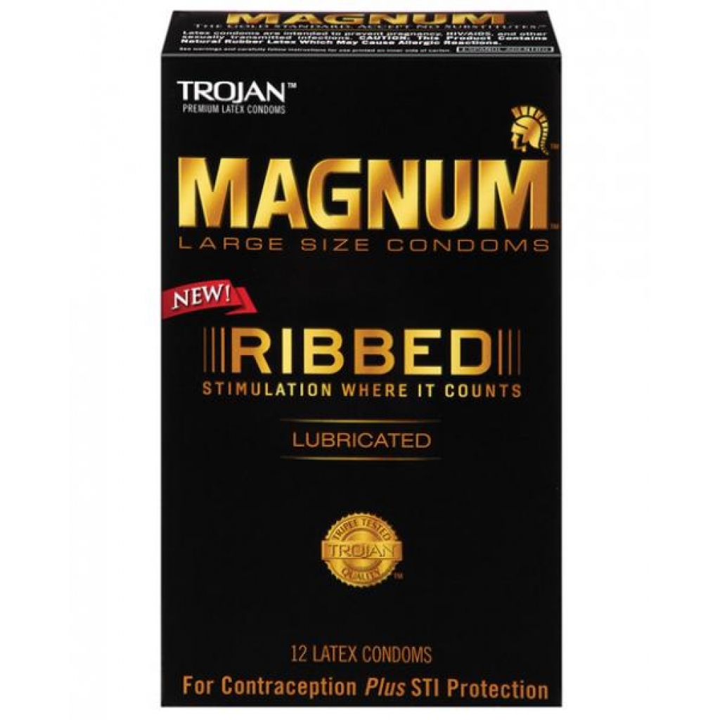 Trojan Magnum Ribbed Condoms - 12 Pack, Clear