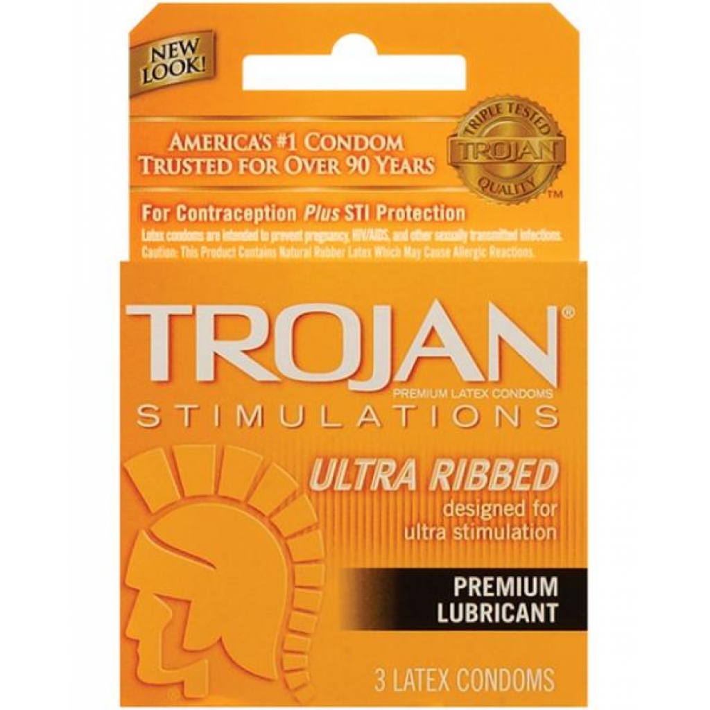 Trojan Ultra Ribbed Lubricated Condoms - 3 Pack